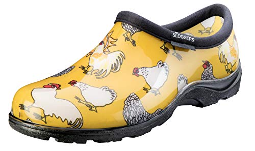 Sloggers Original Waterproof Rain and Garden Shoe for Women– Outdoor Slip-On Garden Clog - Made in The USA with Premium Comfort Insole and Arch Support - Chickens Daffodil Yellow, Size 8
