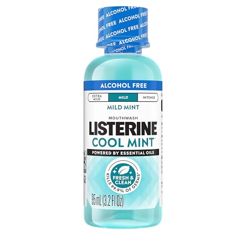 Listerine Zero Alcohol Mouthwash, Less Intense Alcohol-Free Oral Care Formula for Bad Breath, Cool Mint Flavor, 3.2 fl. oz(Pack of 1)