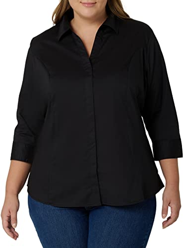 Riders by Lee Indigo Women's Plus-Size Bella Easy Care 3/4 Sleeve Woven Shirt, Black Soot, 2X