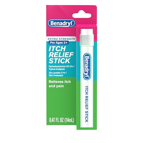 Benadryl Extra Strength Anti-Itch Relief Stick, Bug Bite Itch Relief, Diphenhydramine HCl Topical Analgesic & Zinc Acetate Skin Protectant, Great for Camping Essentials, 0.47 fl oz