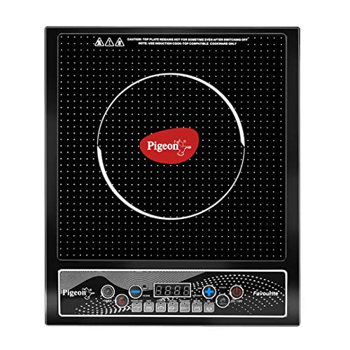 Pigeon By Stovekraft Favourite 1800-Watt Induction Cooktop, Crystal Glass, Black