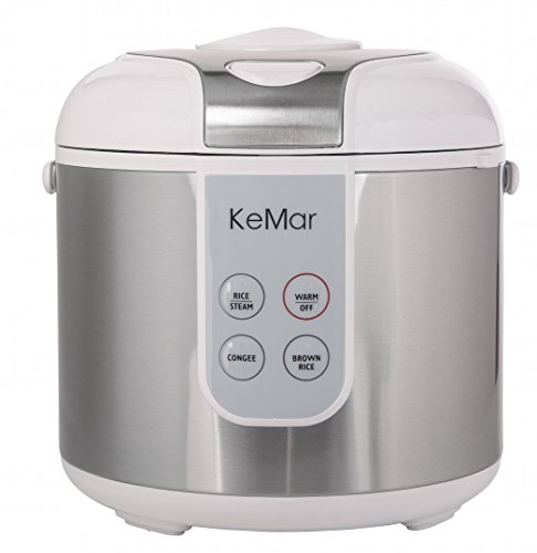 (-38%) KeMar Reiskocher mit Dampfgarer (Weiß, 700W, 1,8L) Edelstahl - für braunen Reis, Naturreis - Keramik Beschichtung - digitaler Reiskocher &Messbecher und Reislöffel, 4 Programme, Warmhaltefunktion