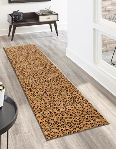 Unique Loom Wildlife Collection Area Rug - Leopard (2' 7" x 10' Runner, Light Brown/ Black)