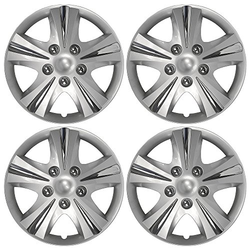Custom Accessories 4-Pack 15" SGT-5 Wheel Covers, Replacement Hubcaps for Cars, Trucks, SUVs — Silver/Chrome