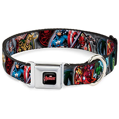 Buckle-Down Seatbelt Buckle Dog Collar - Marvel Avengers Superhero/Villain Poses - 1" Wide - Fits 11-17" Neck - Medium