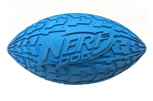 Nerf Dog Tire Squeak Football Outdoor Dog Toy, 6 Inch Dog Football Squeaking Toy for Medium and Large Breeds, Blue