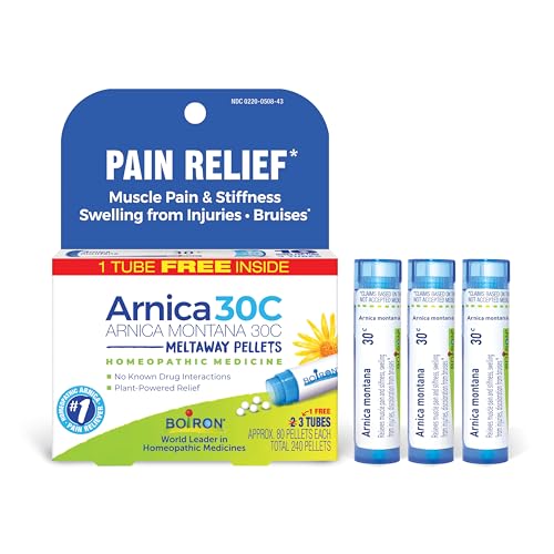 Boiron Arnica Montana 30C Homeopathic Medicine for Relief from Muscle Pain, Muscle Stiffness, Swelling from Injury, and Discoloration from Bruises - 3 Count (240 Pellets)