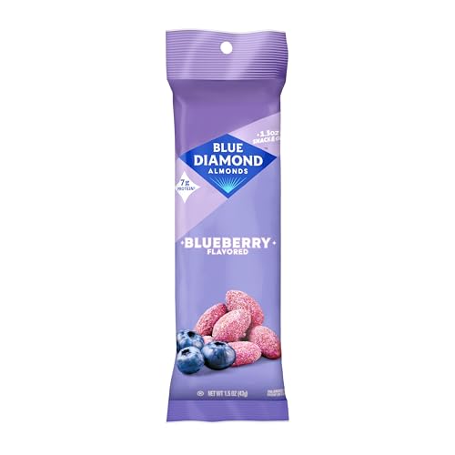 Blue Diamond Almonds, Blueberry Flavored Snack Nuts, Single Serve Bags (1.5 Oz. Tubes, Pack of 12)