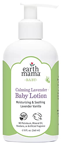 Earth Mama Calming Lavender Baby Lotion for Dry Skin, Calendula Cream for Newborn Skin Care, Organic Moisturizer for Children with Aloe Juice, Rooibos, & Shea Butter, Lavender Lotion, 8 Fl Oz