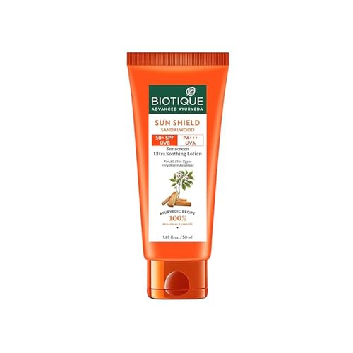 Biotique Bio Sandalwood Sunscreen Ultra Soothing Face Lotion, SPF 50+ |Ultra Protective Lotion| Keeps Skin Soft, Fair and Moisturized| Water Resistant