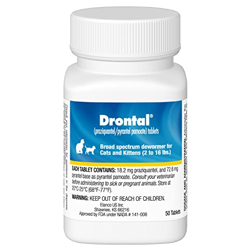 Elanco Drontal Broad Spectrum Cat and Kittens Dewormer for tapeworms, hookworms, roundworms. | 50 Tablets