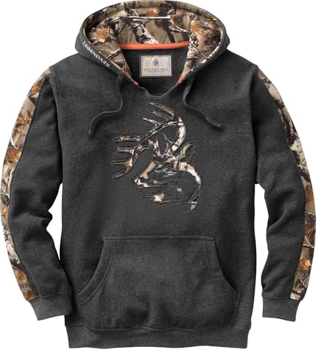 Legendary Whitetails Mens Camo Hoodie Pullover Sweatshirt Midweight V-Neck Design, Charcoal Heather, MED