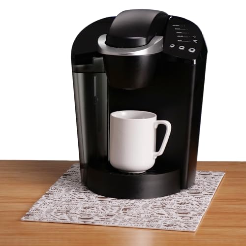 S&T INC. Coffee Mat, Absorbent Bar Mat for Coffee Maker and Espresso Machine, 12 Inches x 18 Inches, Brown Typography Print, 1 Pack