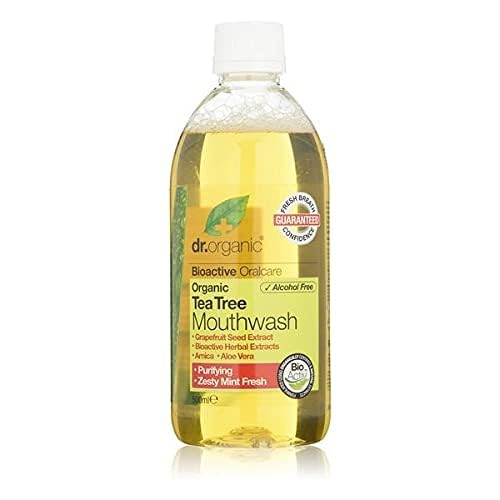 Dr Organic Tea Tree Mouthwash, Alcohol Free, Fluoride Free, Refreshing, Natural, Vegan, Cruelty-Free, Paraben & SLS-Free, Organic, 500ml, Packaging may vary