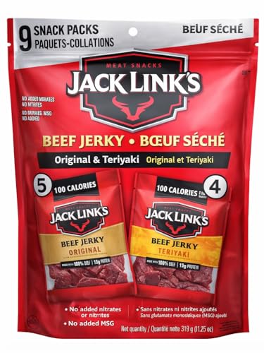 Jack Link's Beef Jerky Variety Pack - Includes Original and Teriyaki Jerky, Bulk Protein Snack Pack, Good Source of Protein, Meat Snacks Made with 100% Beef, Individual Bags - 1.25 Oz (Pack of 9)