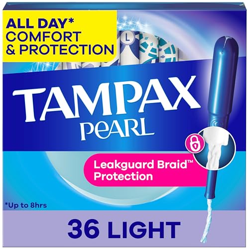 Tampax Pearl Tampons, with LeakGuard Braid, Light Absorbency, Unscented, 36 Count