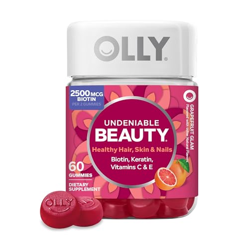 OLLY Undeniable Beauty Gummy, For Hair, Skin, Nails, Biotin, Vitamin C, Keratin, Chewable Supplement, Grapefruit, 30 Day Supply - 60 Count