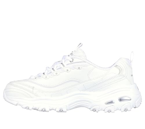 Skechers Sport womens D'LITES FRESH START Memory Foam Lace-up Sneaker,White Silver,9 M US