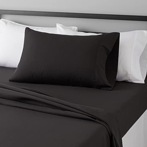 Amazon Basics Lightweight Super Soft Easy Care Wrinkle Free Microfiber 3 Piece Bed Sheet Set with 14-Inch Deep Pockets, Twin, Black, Solid, Kids, Men & Women Bedding