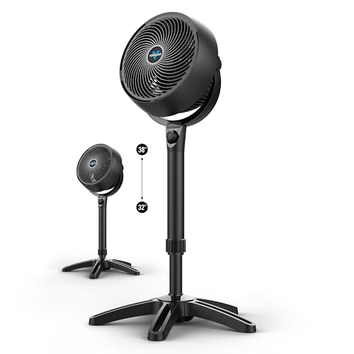 Vornado 683 Medium Pedestal Whole Room Air Circulator Fan, 3 Speed Control, Adjustable Standing Height, 32 to 38 Inches, Powerful Pedestal Standing Fan for Bedroom and Home, Quiet Floor Fans, Black