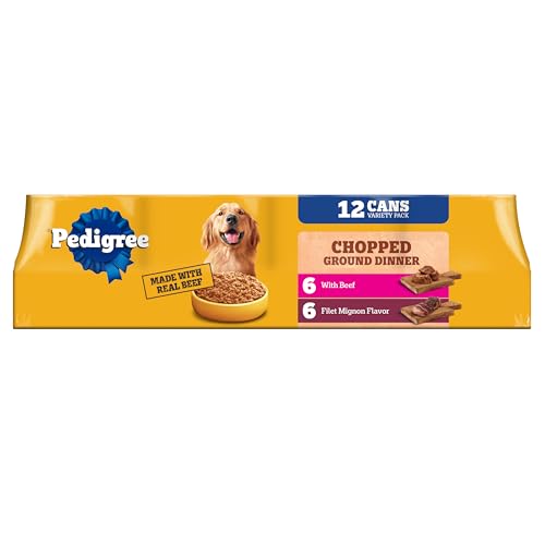 Pedigree Chopped Ground Dinner Wet Dog Food Filet Mignon & Beef Variety Pack, 13.2 oz. Cans (12 Count, Pack of 1)