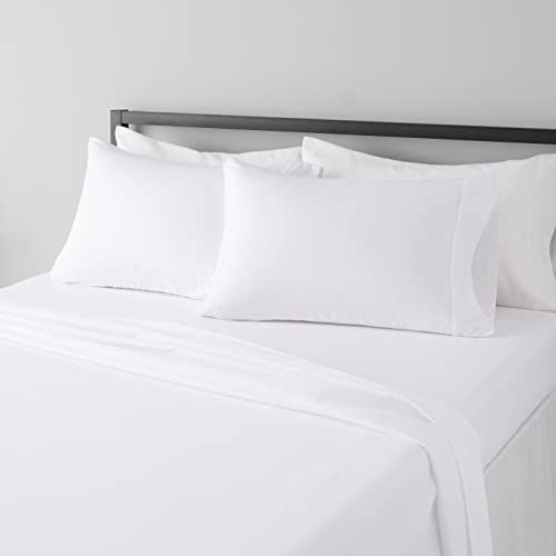 Amazon Basics Luxury, Ultra Soft, Breathable Lightweight Microfiber 4 Piece Bed Sheet Set with 14-Inch Deep Pockets, King, Bright White, Solid