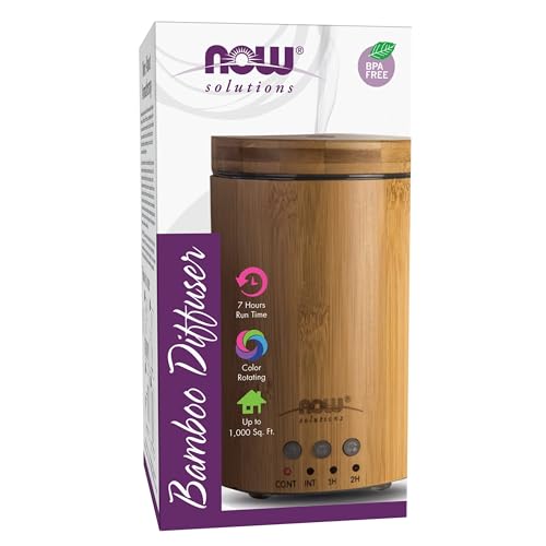 NOW Essential Oils, Ultrasonic Real Bamboo Aromatherapy Oil Diffuser, Extremely Quiet, Heat Free and Easy to Clean, Colo