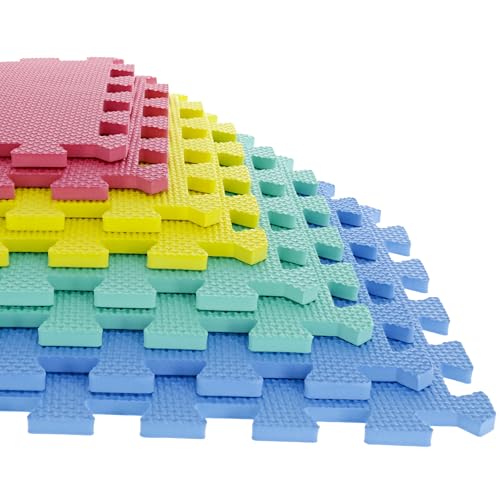 Interlocking Floor Mats - 16-Piece Nontoxic Exercise Mat or Play Mat for Toddlers, Babies or Kids - Foam Padding for Home Gym by Stalwart (Multicolor)