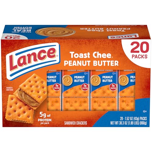 Lance Sandwich Crackers, ToastChee Peanut Butter, 20 Individually Wrapped Packs, 6 Sandwiches Each