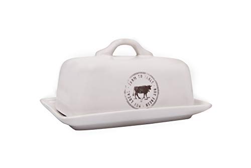 Creative Co-op DA5366 Stoneware Butter Dish with Cow Decal, Lid, Multicolor
