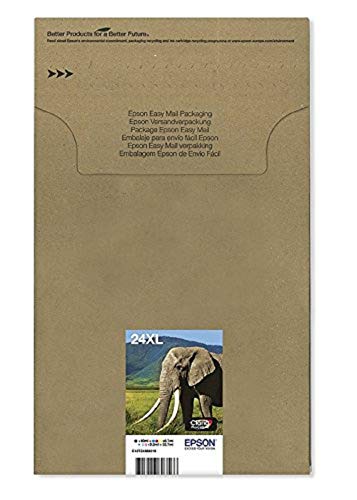 Epson 24XL Elephant High Yield Genuine Multipack, Eco-Friendly Packaging, 6-colours Claria Photo HD Ink Cartridges, XL High Capacity