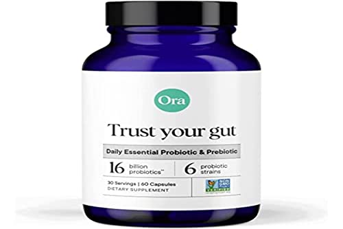 Ora Organic Probiotics with Prebiotics for Digestive Health 16 Billion CFU - Trust Your Gut - Strains - Acidophilus Lactobacillus Breve Bifidum Lactis