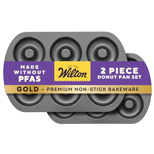 Wilton Gold Premium Non-Stick Warp-Resistant Bakeware, Made without PFAs, Donut Pan Set, 2-Piece, Packaging May Vary