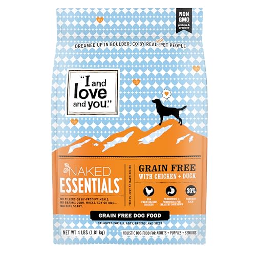 I and love and you Naked Essentials Dry Dog Food - Chicken + Duck - High Protein, Real Meat, No Fillers, Prebiotics + Probiotics, 4lb Bag