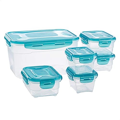 (-25%) Amazon Basics Gefrierbehälter im Set, mit Deckel, luftdicht, auslaufsicher, stapelbar, für Kühlschrank/Gefriertruhe, BPA-frei, Kunststoff, mikrowellen- und spülmaschinenfest, 6 Stück 1er-Pack, farblos