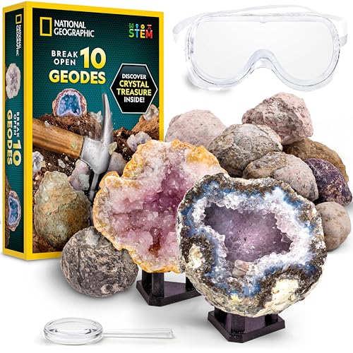 National Geographic Break Open 10 Premium Geodes – Includes Goggles &amp; 2 Display Stands - Great STEM Science Kit, G
