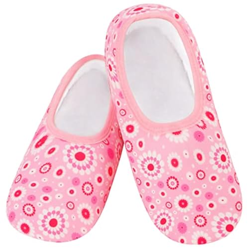 Snoozies Skinnies slipper socks for Women Non-Slip Lightweight and Soft Sherpa Lining- Foldable Travel (PINKY|Medium)