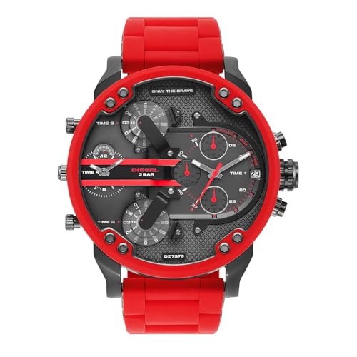 Diesel Mr. Daddy 2.0 Stainless Steel and Silicone Chronograph Men's Watch, Color: Gunmetal, Red (Model: DZ7370)