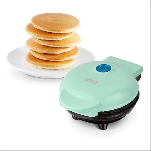 DASH Mini Maker Electric Round Griddle for Individual Pancakes, Cookies, Eggs & other on the go Breakfast, Lunch & Snacks with Indicator Light + Included Recipe Book - Aqua,4 Inch