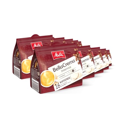 (-25%) Melitta BellaCrema Intenso gemahlener Röstkaffee in Kaffee-Pads 10 x 16 Pads, Kaffeepads für Pad-Maschine, kräftige Röstung, geröstet in Deutschland, Stärke 4, im Tray