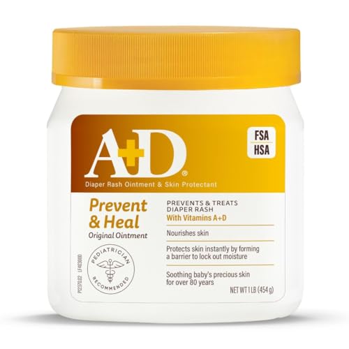A+D Original Diaper Rash Ointment, Prevents & Protects Diaper Rash, Moisturizes & Heals Dry Skin With Vitamins A&D, 16oz Jar