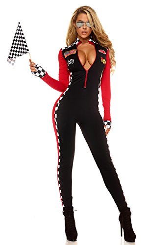 Forplay Women's Sexy Racer Costume - Race Car Driver Costume with Sunglasses, Medium/Large, Black
