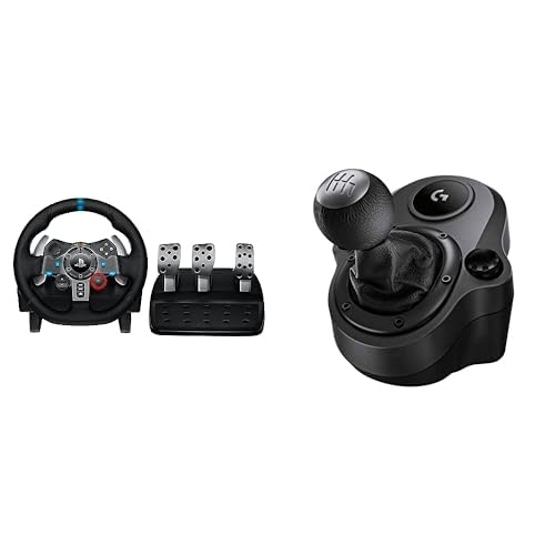 Logitech G29 Driving Force Racing Wheel and Pedals, Force Feedback, Real Leather + Logitech G Driving Force Shifter - For PS5, PS4 and PC, Mac - Black