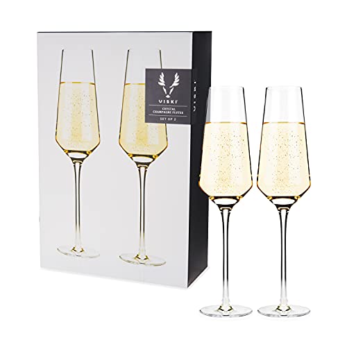 Viski Raye Crystal Angled Champagne Flutes, Elegant Crystal Clear Champagne Glasses Gift Set for Sparkling Wine, Prosecc