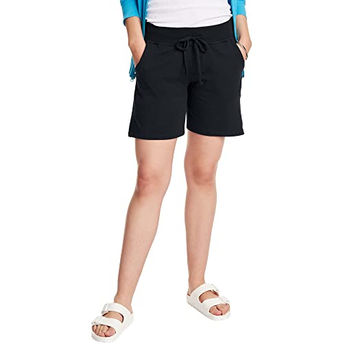 Hanes Women's Pocket Drawstring Cotton Inseam Shorts, Black, X-Large