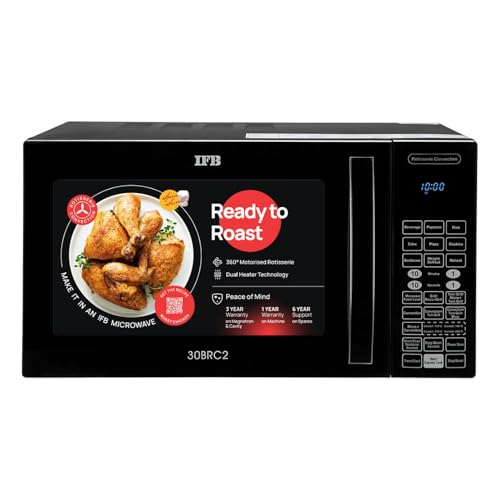 IFB 30L Convection Microwave Oven with 101 Standard Cook Menus (30BRC2, Black, 360 Degree Motorized Rotisserie, Weight Defrost, Steam Clean, Grill & 4