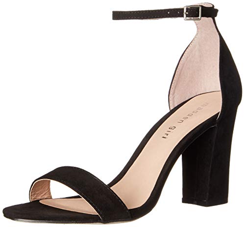 Madden Girl womens Beella Heeled Sandal, Black Fabric, 8.5 US