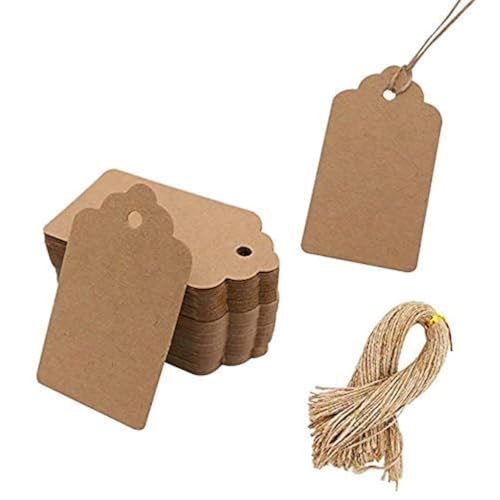 SallyFashion 100pcs Gift Tags with String Attached, 1.7 x 2.8 inch Kraft Paper Hang Tags for Clothes DIY Crafts Wedding Holiday (Brown)