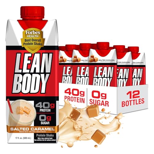 Lean Body Ready-to-Drink Salted Caramel Protein Shake, 40g Protein, Whey Blend, 0 Sugar, Gluten Free, 22 Vitamins & Minerals, 17 Fl Oz (Pack of 12)