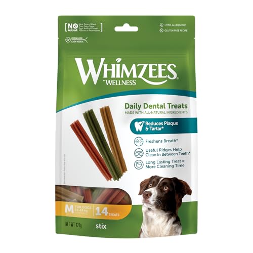 Whimzees by Wellness Stix Natural Dental Chews for Dogs Medium 14 Count